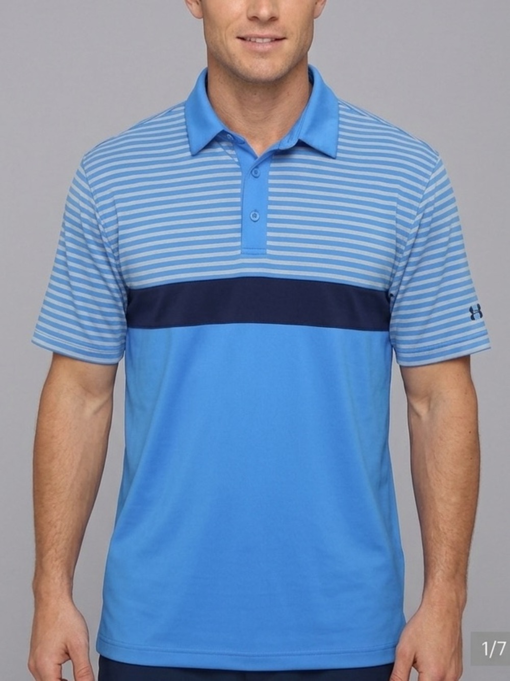Under Armour Shirt Blue Striped Men's Polo ColdBlack Performance  Size M